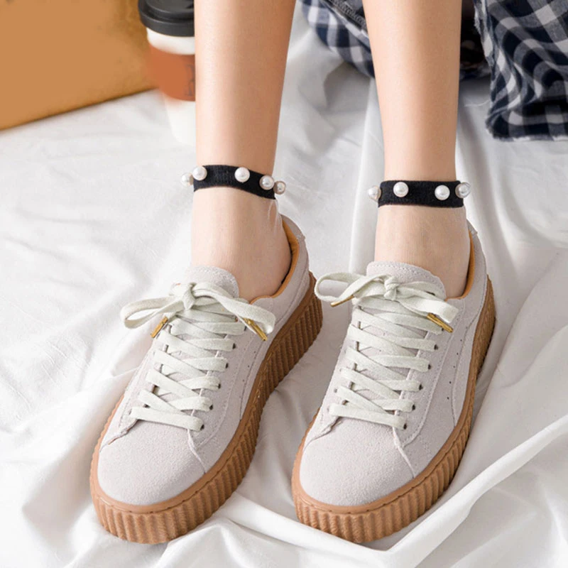 

Pearl Lace Socks Women Summer Transparent Short Sock Sweet Girl Silk Crystal Thin Calcetines Female Breathable Ankle Elastic Sox
