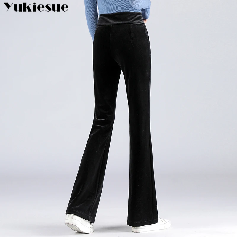 streetwear 2020 winter autumn gold velvet women's pants female high waist flare capris for women trousers woman Plus size | Женская