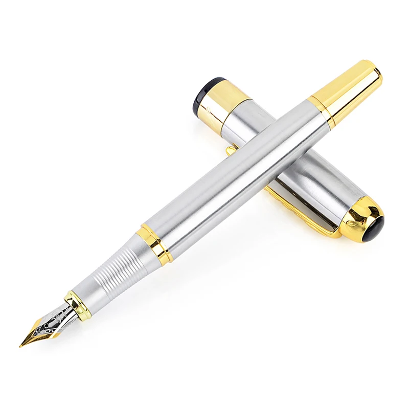 

Классическая черно-серебристая перьевая ручка с отделкой F Nib, школьные и офисные подарки, Канцтовары