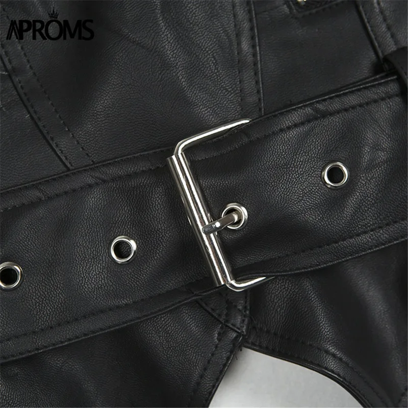 Aproms, сексуальные женские топы из искусственной кожи с открытыми плечами, осень, уличная одежда, бодикон, бюстье, короткий топ, 90 s, крутые, для девушек, черные, тройники