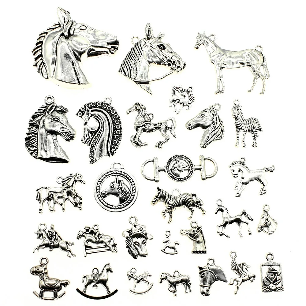 

WYSIWYG 40g Antique Silver Color Zinc Alloy Random Mix Styles Horse Charms DIY Handmade Craft For Jewelry Making