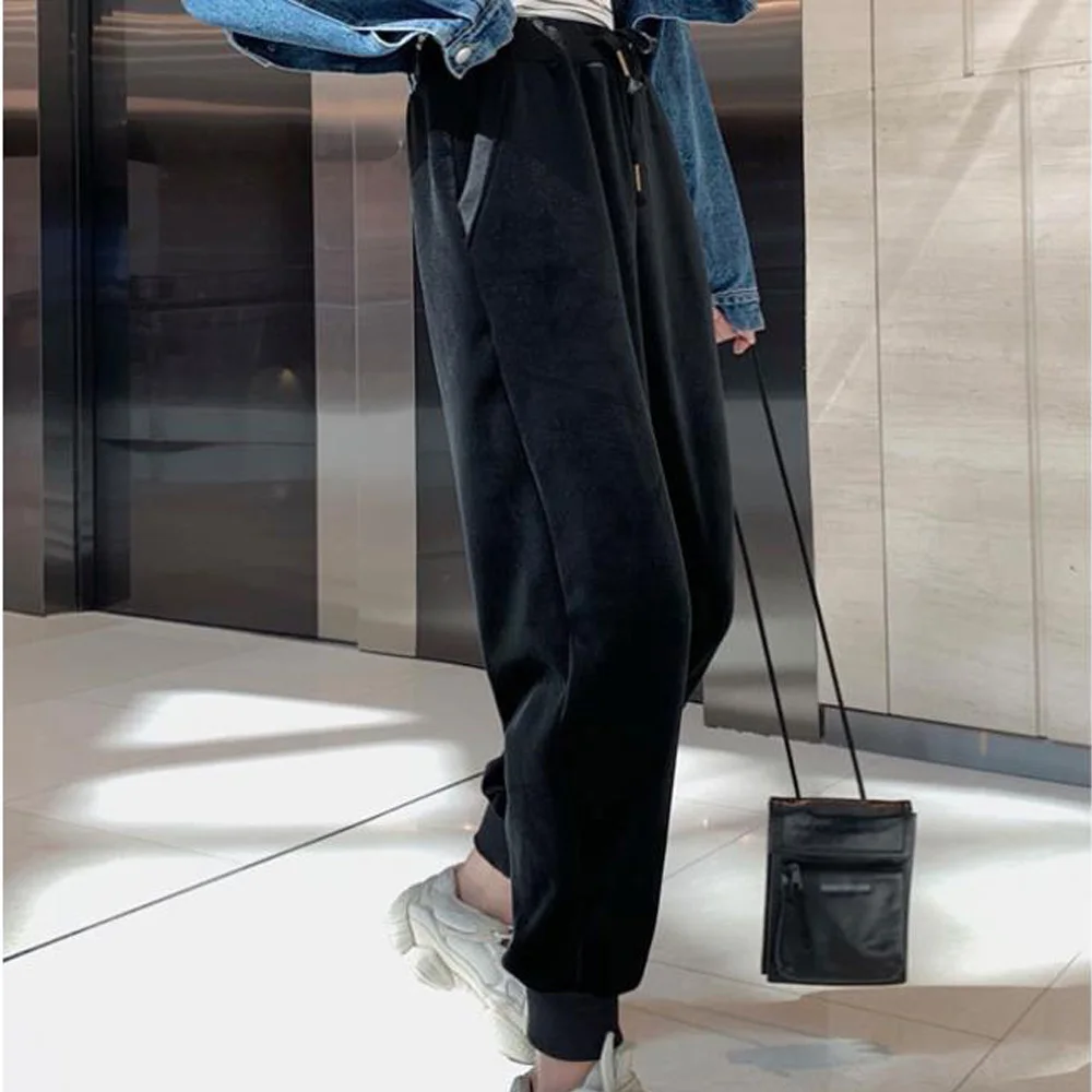 

Winter Women Pants Plus Size Casual Women's Long Trousers Thick Plus Velvet Warm Harem Pants Loose Gold Velvet Sweatpants