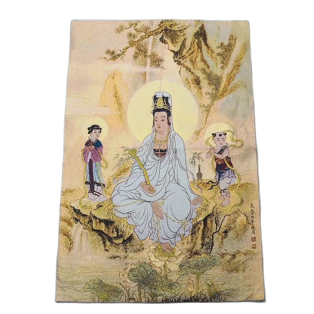 China Old Tibet Silk Thangka Like Hanging Painting Fengshui Guanyin | Дом и сад