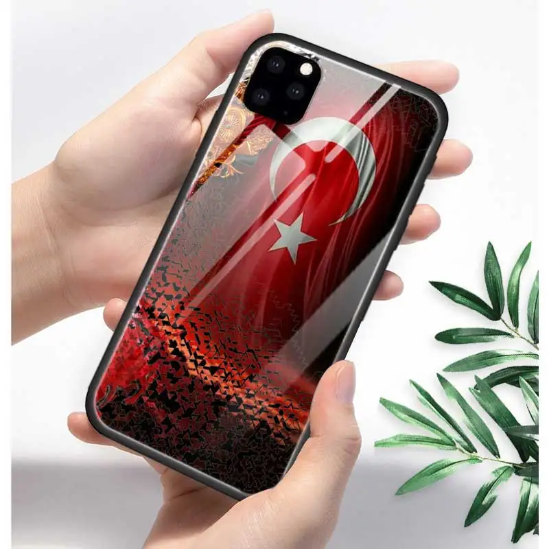 T14 Турция турецкий чехол с флагом для Apple iphone 11 Pro XR XS Max X 7 8 6 6S Plus закаленное стекло+ черный силиконовый чехол для телефона Coque Sac - Цвет: T14