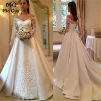 2018 lace off shoulder wedding dresses 34 sleeves robe de mariage lace up back vestido de noiva ball bridal gowns