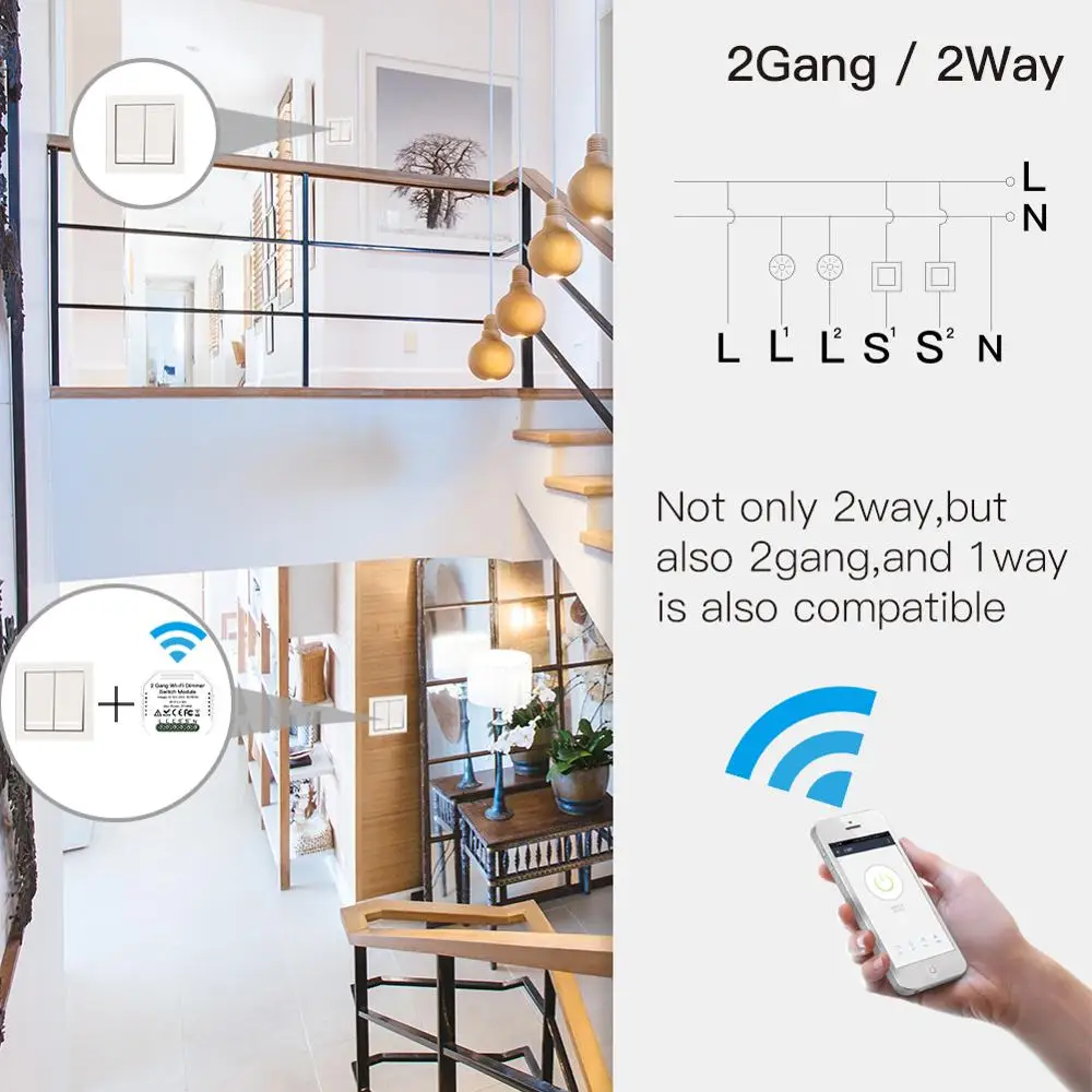 ASEER 2 Gang DIY WiFi Smart Way светильник LED диммер модуль переключатель Life/Tuya приложение