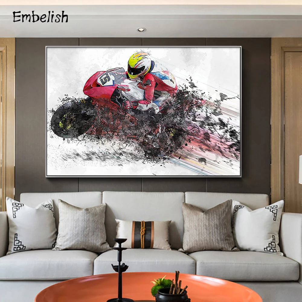 Картины на холсте с изображением крутого человека мотоциклом 1 шт. | Дом и сад