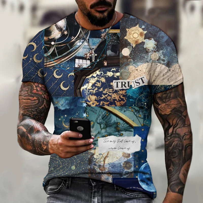 

Wind printing T-shirt men's short-sleeved round neck fashion casual retro T-shirt men's T-shirt