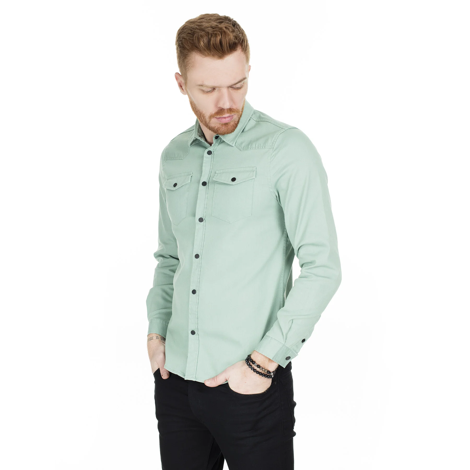 Buratti Male Shirt Pockets Detail High Quality Long Sleeve Slim Fit Men's Cotton Shirts Elegant 5020 H0497WESTERN | Мужская одежда