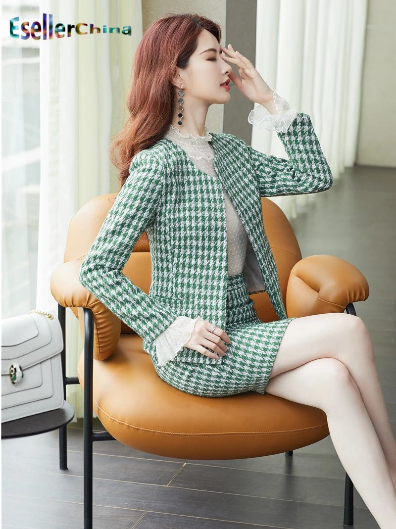 Женские деловые костюмы из высококачественной ткани с юбкой и курткой пальто