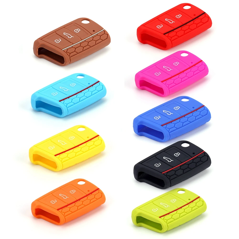 

Silicone Car Key Cover Case Shell Fob For Volkswagen VW Golf 7 3 Buttons Remote Key Shell Key Fob Cover Car-Styling Accessories