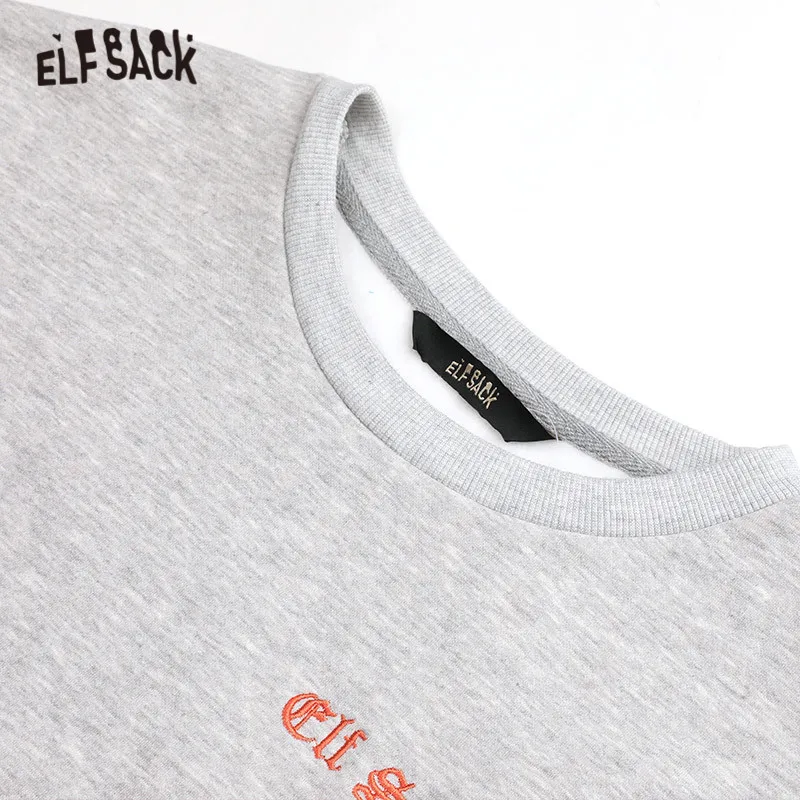 ELFSACK, серый, цветной, с вышивкой крысы, корейский пуловер, Женская толстовка, зима, пэчворк, рукав, для офиса, для девушек, базовые Топы