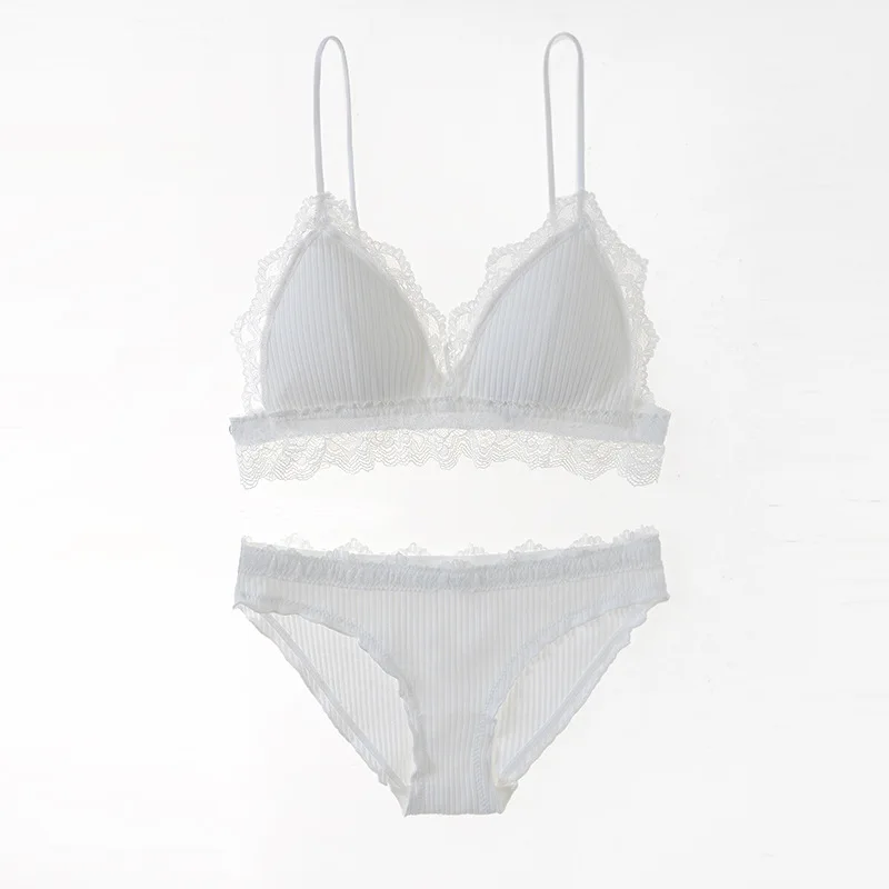 Кружевной хлопковый бюстгальтер в полоску со съемной подкладкой комплект с