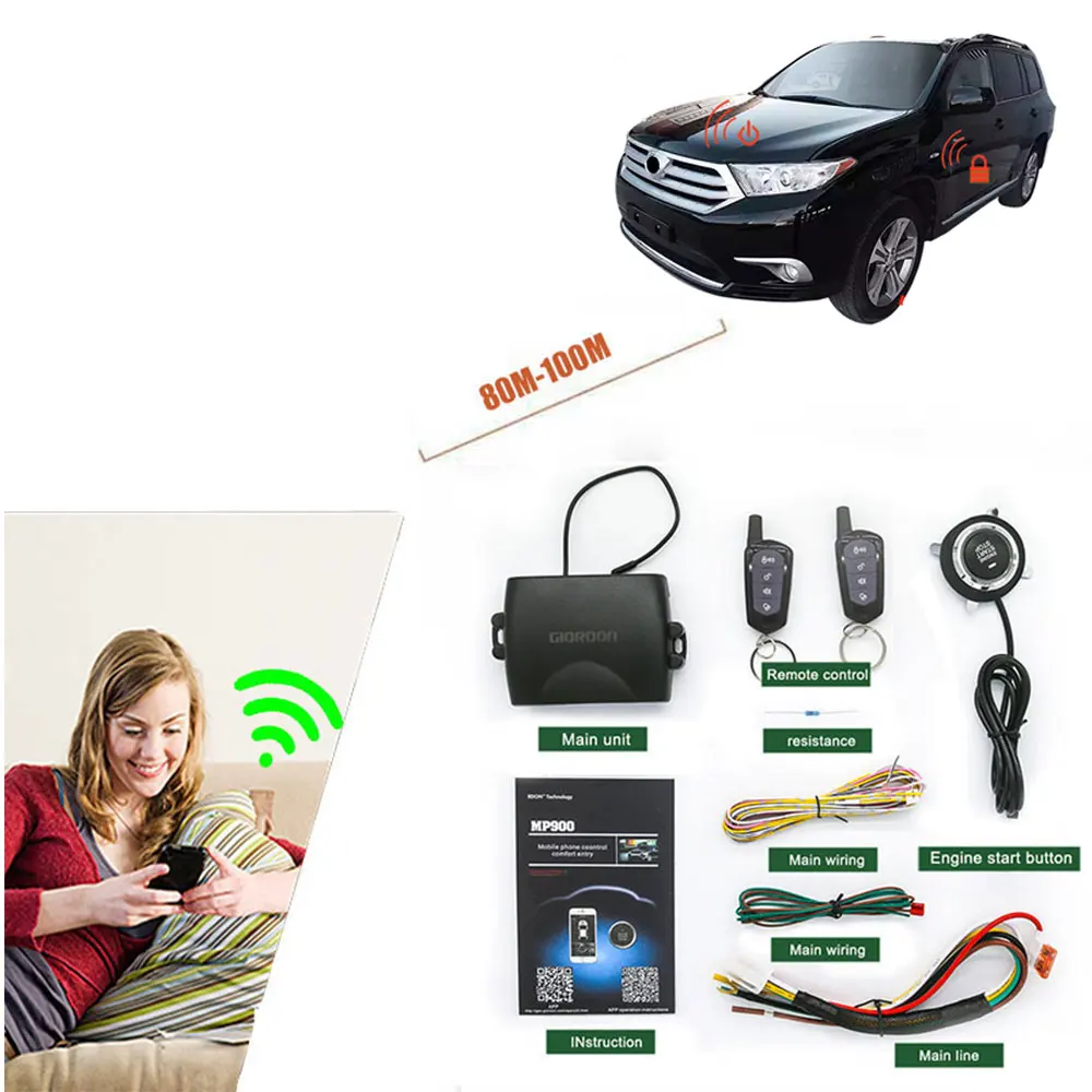 

SmartPhone PKE Remote Start for Car keyless entry Car Alarm System central locking with 2remote control boton MP900A