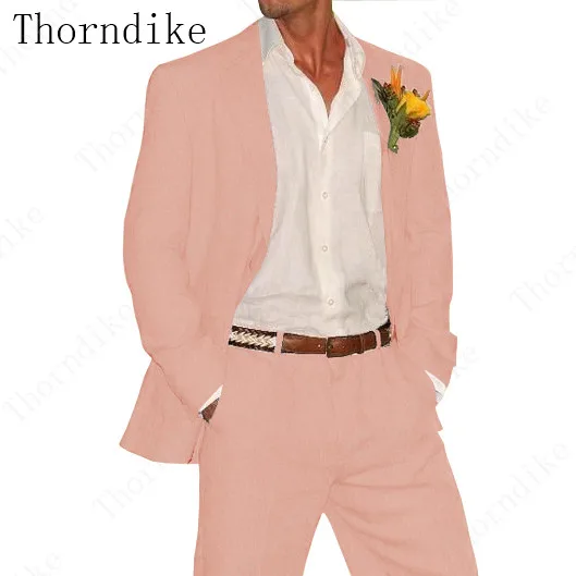 Летний Пляжный белый льняной мужской костюм Thorndike смокинг для жениха свадебный