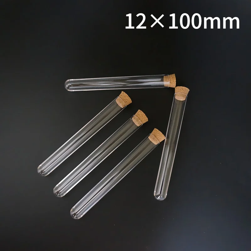 

30pcs/lot 12x100mm Clear Plastic Test Tubes With Corks Stoppers Lab Test Tubes DIY Handmade Beading Beads Storage Tube