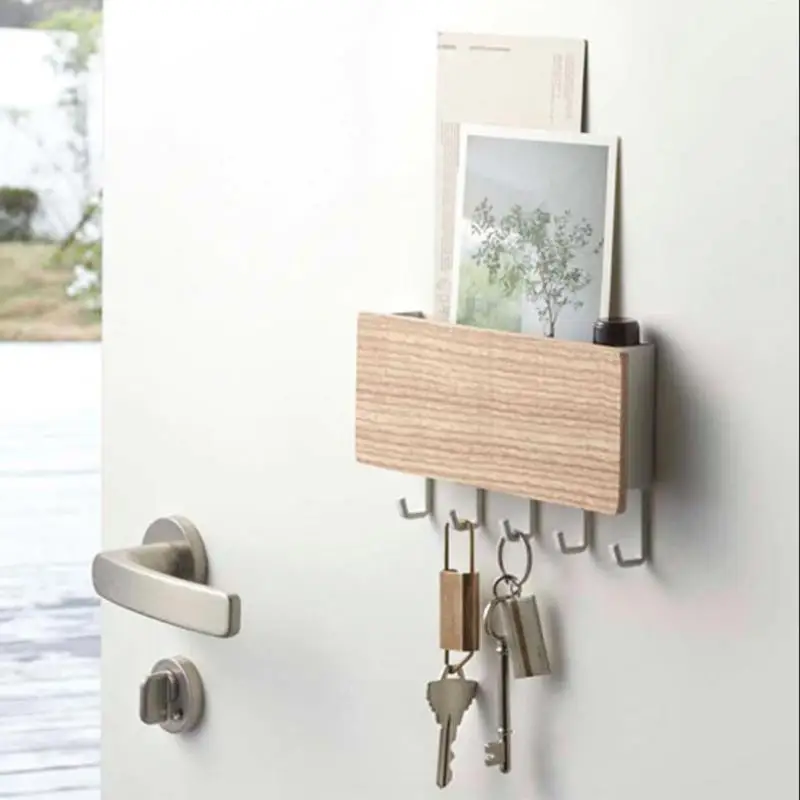 

New Wall-hung Type Wooden Decorative Wall Shelf Sundries Storage Box Prateleira Hanger Organizer Key Rack Wood Wall Shelf