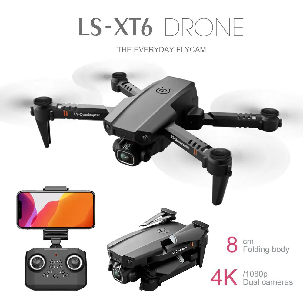 LS XT6 мини дрон 4K 1080P HD двойная камера WiFi FPV антенна складной квадрокоптер с двойным