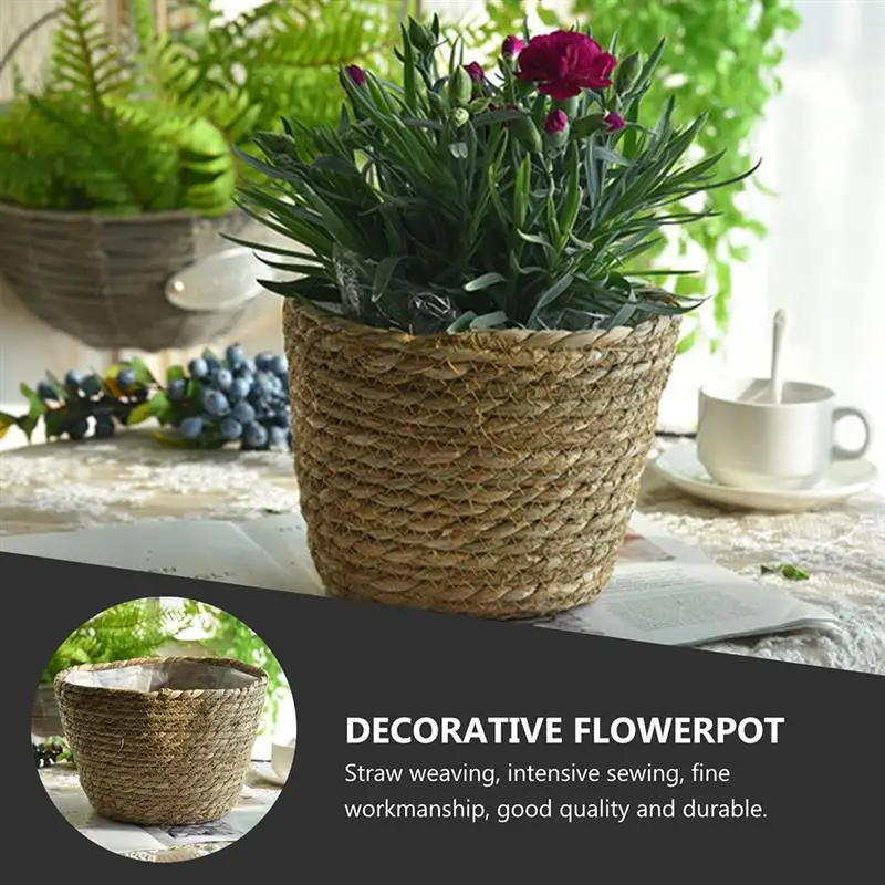 1pc Handmade Rattan Straw Flowerpot Container Green Potted Plant Holder Storage Basket Home Garden Decoration | Дом и сад