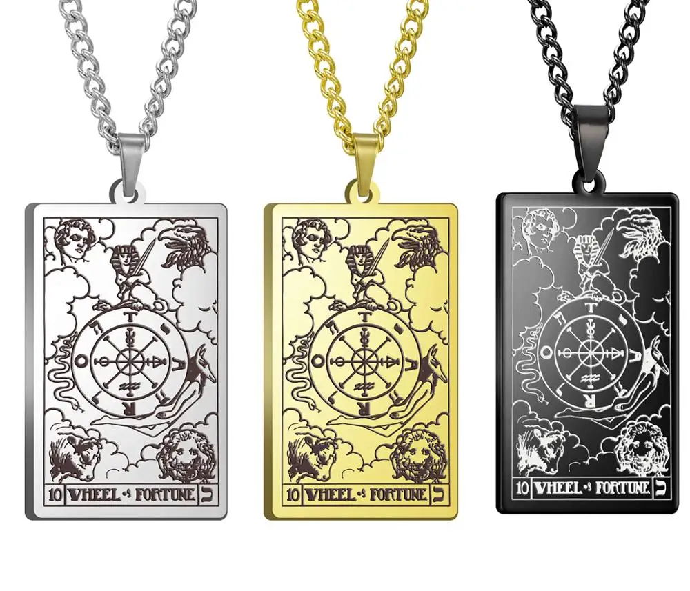 

The Fool The Moon The sun Major Arcana Tarot Cards Vintage Amulet Pendant Necklaces Box Chain Women Men Jewelry Stainless Steel