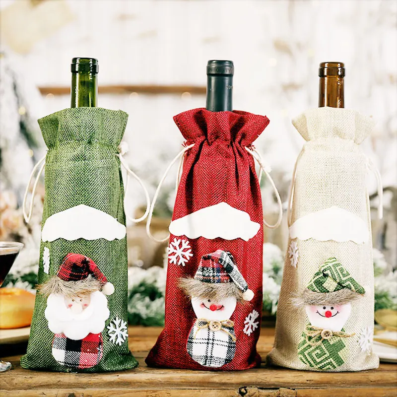 Год подарок Санта Клаус винная бутылка пылезащитный чехол Xmas Noel рождественские украшения для дома Navidad декор для обеденного стола