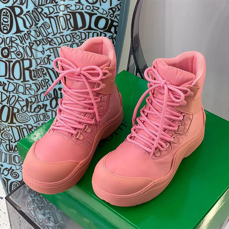 

Ботинки женские на толстой нескользящей подошве, уличная Водонепроницаемая износостойкая обувь для инструментов, ботинки в стиле пэчворк ...