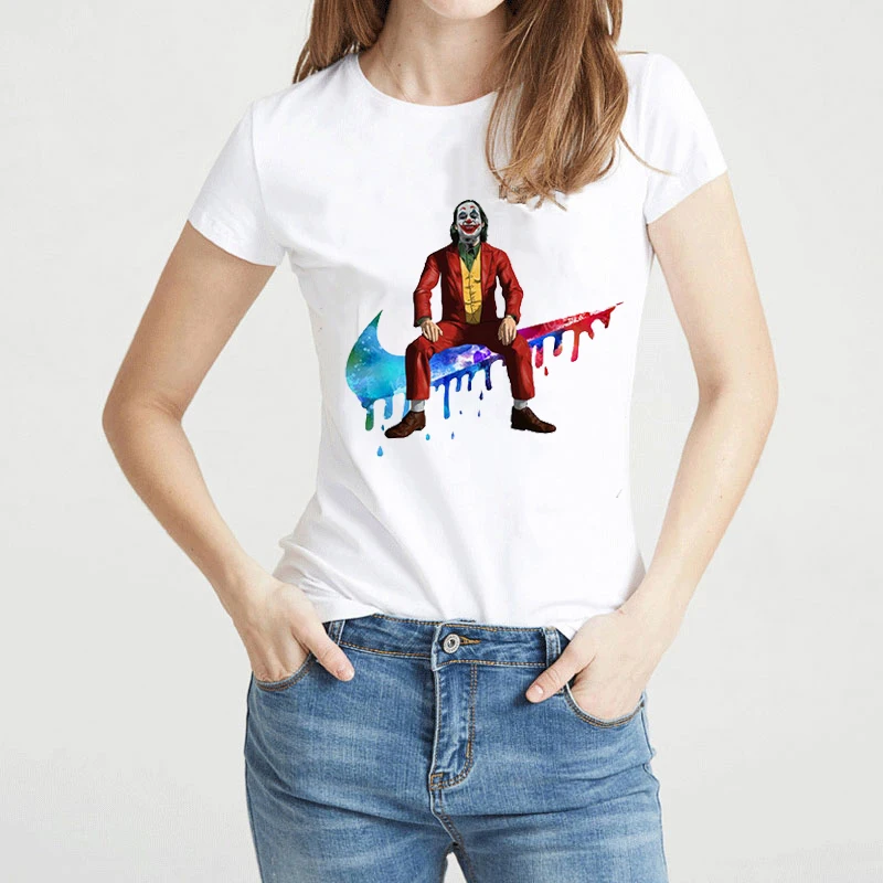 Джокер Хоакин Феникс забавная футболка для женщин 2020 новая белая Повседневная