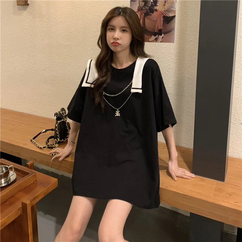 

YTX1254 Summer 2021 new design sense Harajuku port style in the long bottom missing short-sleeved T-shirt