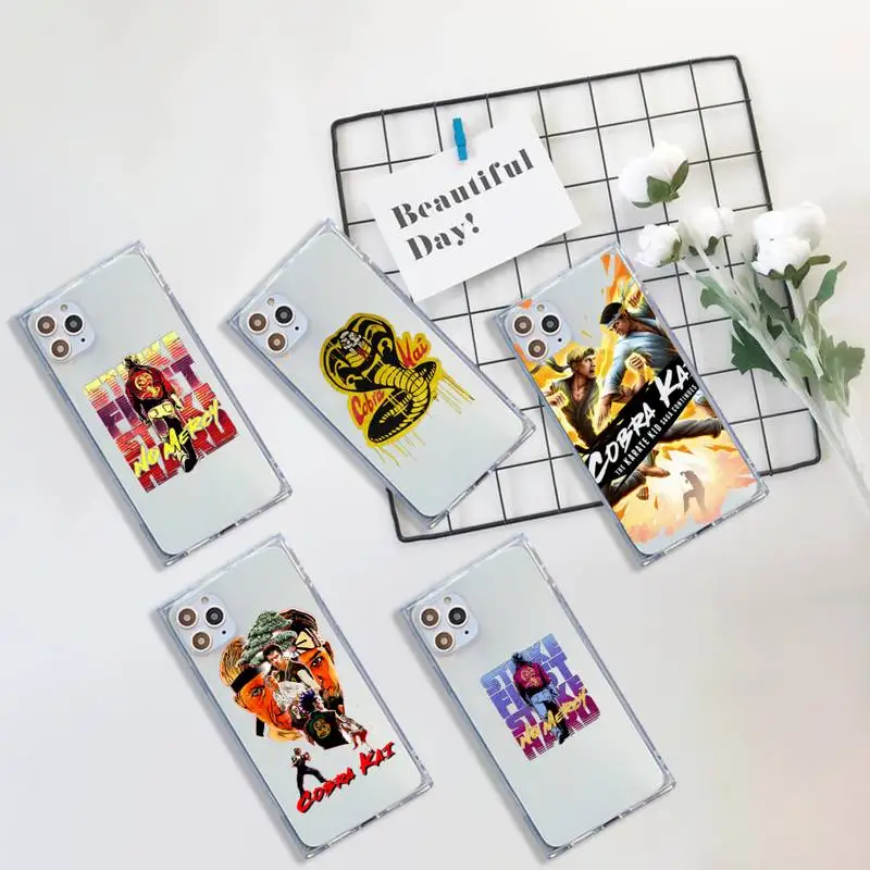 

Cobra Kai karate kid Phone Case For iPhone 7 8 11 12 X XS XR MINI Pro Max Plus Clear Square Transparent