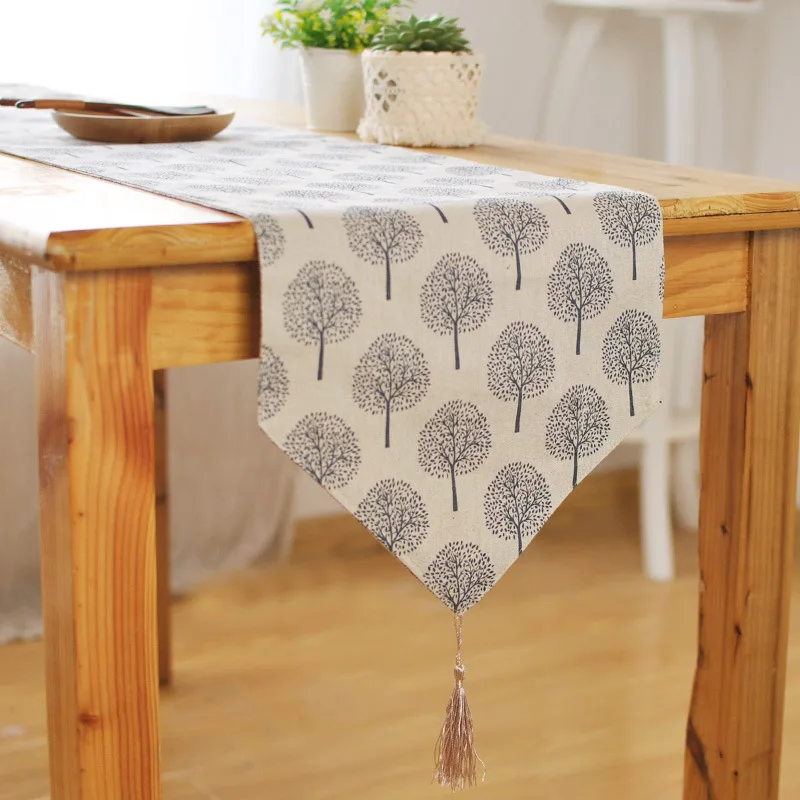 

Modern Tree Pattern Table Runner Cotton Linen Table Cover Track on The Table Chirstmas Party Wedding Decor Crafts Table Map