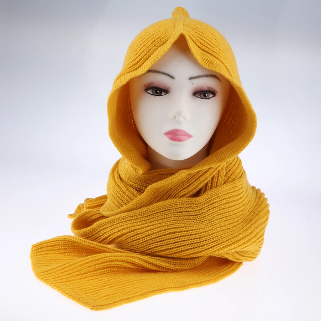 Yellow as described Женский шарф с капюшоном, акрил, шерсть, Вязанная, мягкая, теплая, зимняя, уютная накидка, шея, уши, теплые, мусульманские хиджабы, шарфы, 240 см* 22 см - Цвет: Yellow as described
