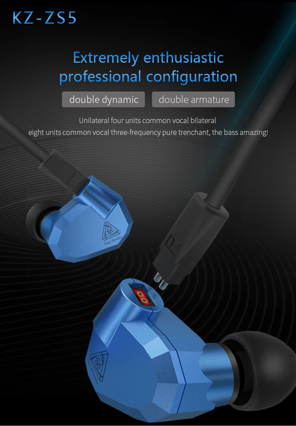 KZ ZS5 2DD+ 2BA гибридные наушники спортивные наушники в ухо HiFi музыкальные наушники