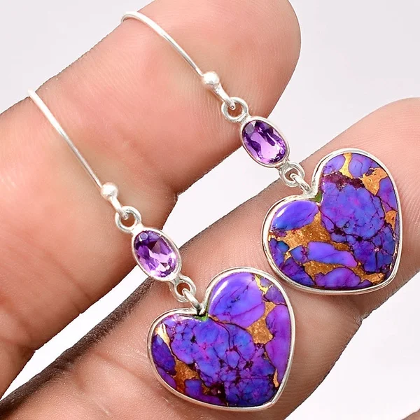 

Bohemia Vintage Purple Heart Stone Resin Dangle Earrings for Women Wedding Party Charm Crystal Hook Temperament Jewelry
