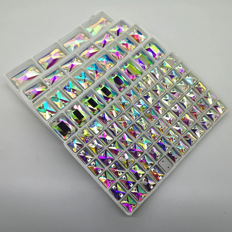 TopStone Crystal AB прямоугольная пришивка страз Flatback 2 отверстия для шитья стеклянных