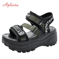 aphixta 6cm thick bottom platform sandals women diamond crystals height increasing shoes women canvas summer buckle woman sandal
