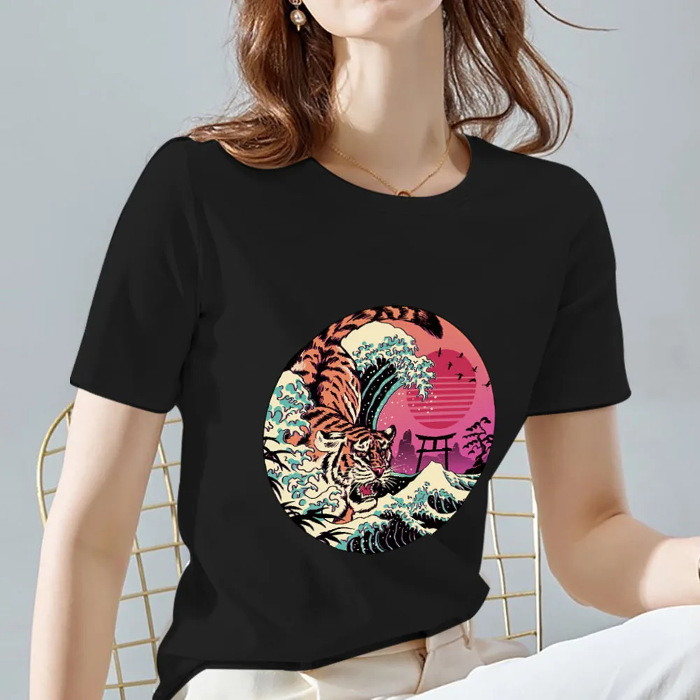 

Women's Fashion T-shirt Casual Japanese Harajuku Cartoon Animal Top Pattern Printing Series Slim O-neck Ladies Summer Youth Top