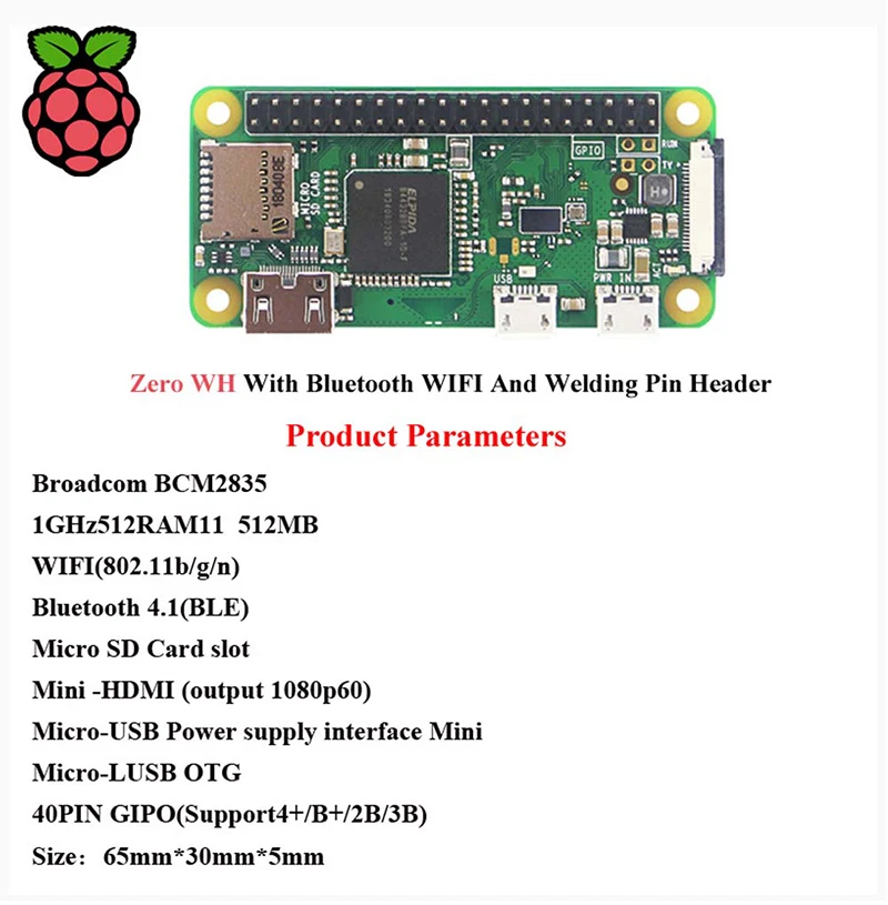 Оригинальная Беспроводная bluetooth-плата Raspberry Pi Zero V 1,3 Zero W WH с процессором 1 ГГц, ОЗУ 512 Мб, Версия Raspberry Pi Zero 1,3