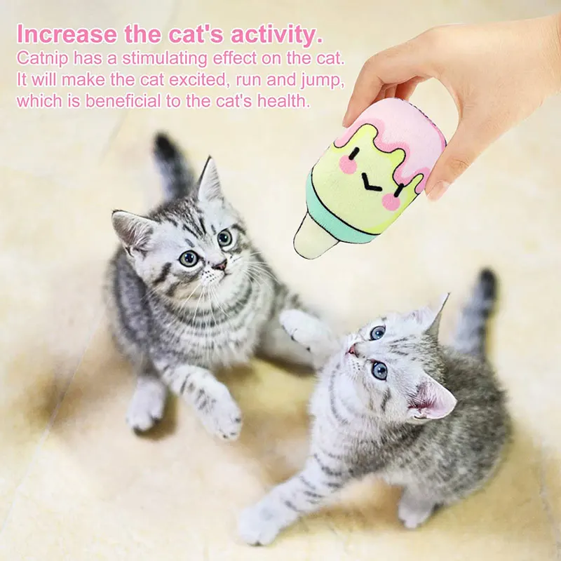 

Plush Ice Cream Shaped Cat Catnip Toys for Kitten Cute Pet Products Funny Cat Accessories Pet Chew Toys Cat Pillow Dropshipping