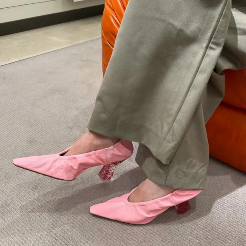 

KEMEKISS 2021 New Style Women Pumps Sexy Elastic Pointer Toe High Heel Shoes Woman Glitter Heel Party Lady Footwear Size 34-40