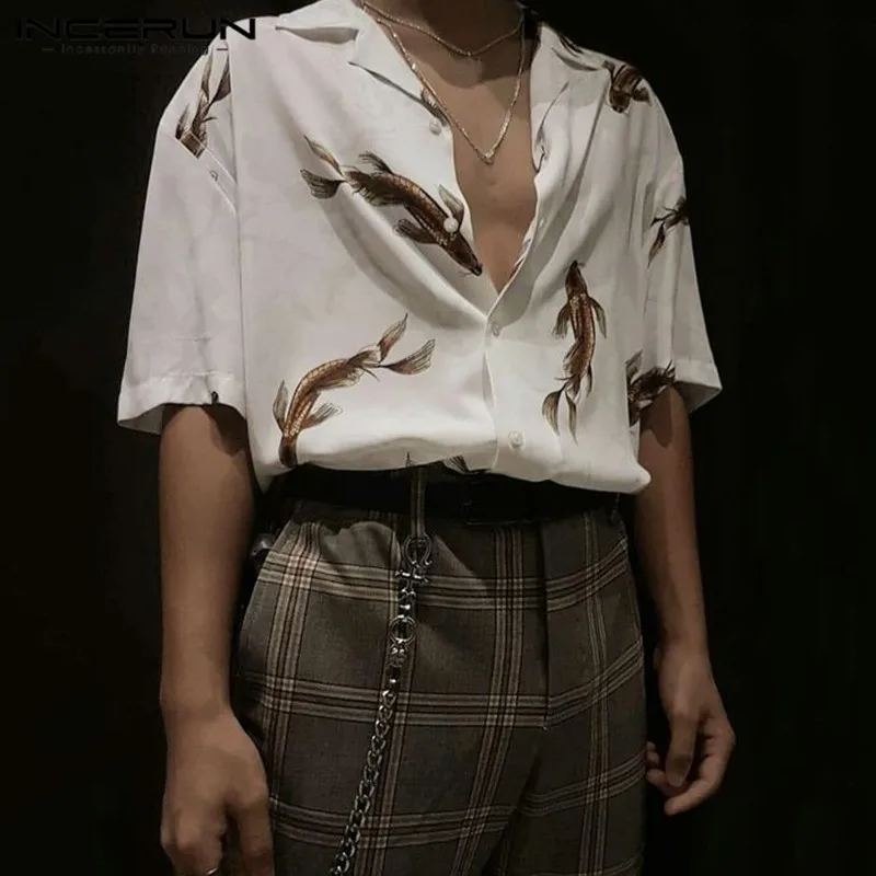 

INCERUN Men Shirts Short Sleeve Printed Blouse 2021 Summer Turn Down Collar Camisa Man Leisure Button Blusa Streetwear Plus Size