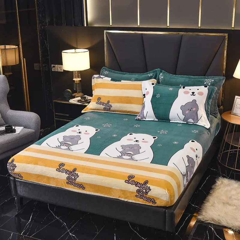 

2023 Winter warm flannel elastic Mattress Cover Thicken bed sheets King Queen Quilted Fitted Sheets Dust Cover Protector