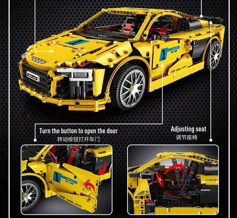 Technic Audis R8 V10, комплект второго поколения, совместимый MOC-4463 суперкаров, строительные блоки, модель, игрушки для детей