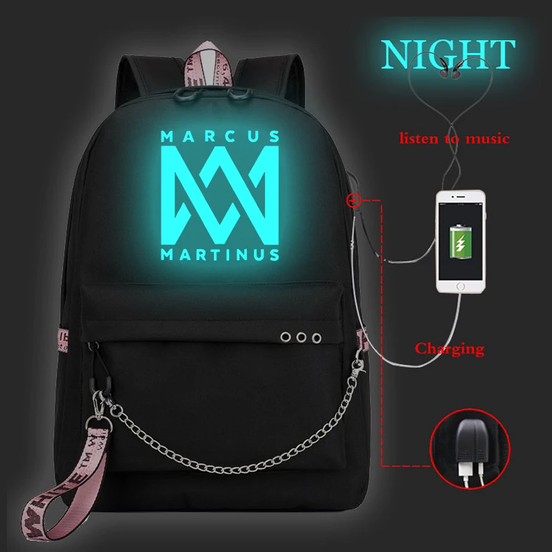 

Marcus&martinus Luminous Backpack School Bags for Teenage Girls Usb Charge Laptop Women Knapsack Hip Hop Casual Bookbag
