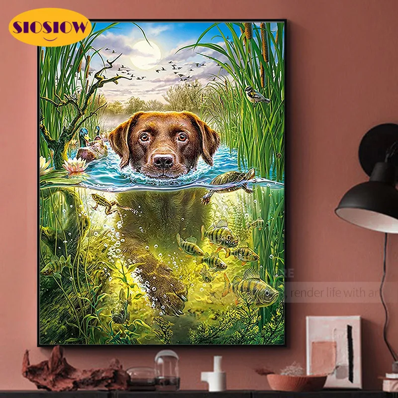 5D алмазная живопись сделай сам вышивка крестиком собака спаниель плавание