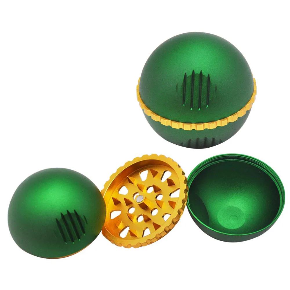 

63mm Ball Type 2In1 Metal Weed Grinder Emerald Protable Zinc Alloy Tobacco Crusher Herb Grinding With Pollen Scraper Storage Box