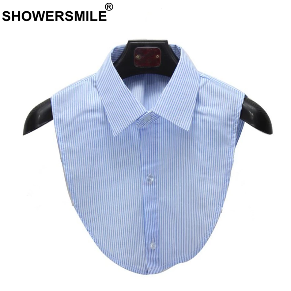 Женская блузка в бело синюю полоску с воротником обманкой съемный воротник