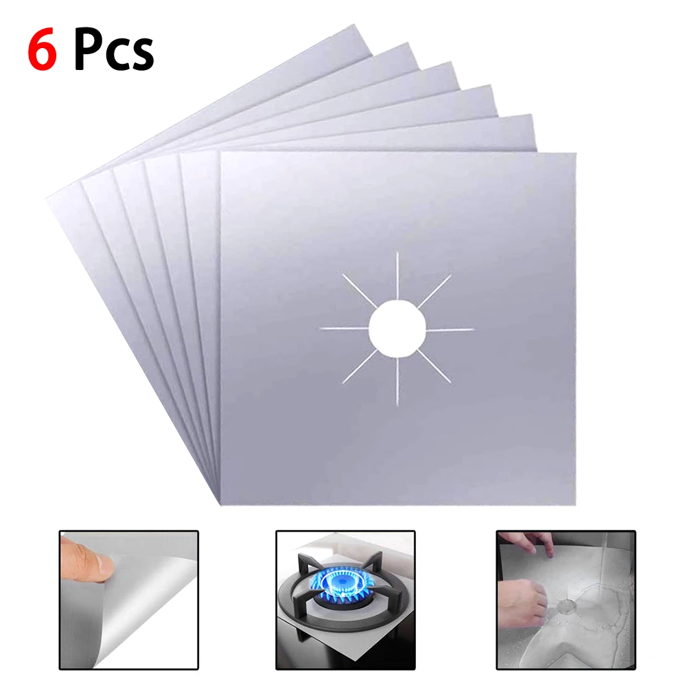 

4PC/6PC/8PC With Gas Burner Cover Non-stick Boiler Burner Lining Kitchen Gas Stove Protector Cut Dishwasher Safe Easy To Clean