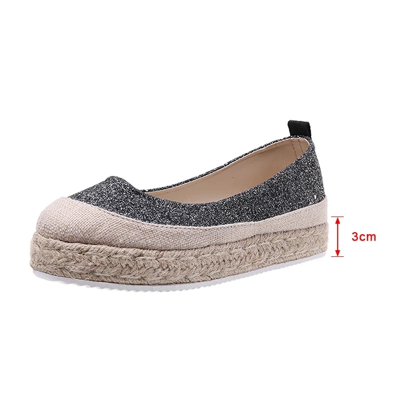 

2021 Women's Hemp Platform Flat Ladies Slip On Weave Espadrille Female Causal Loafers Women's Comfortable Shoes Plus Size