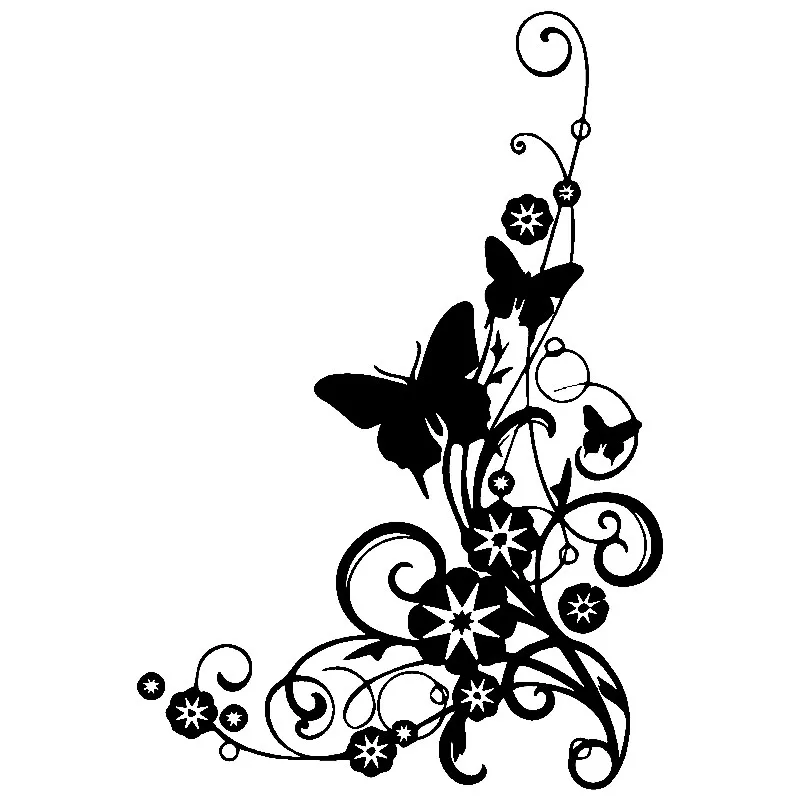 

Креативные автомобильные наклейки, бабочки и цветы, крутящийся нижний правый угол, элегантная виниловая наклейка черного/серебристого цве...