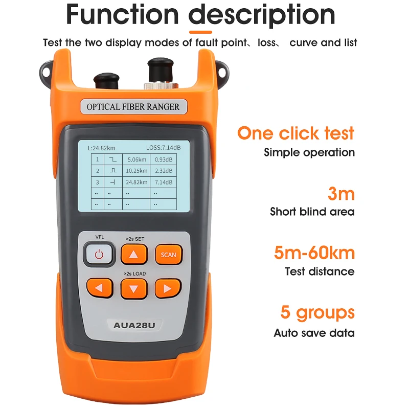 COMPTYCO AUA28U/28A Мини 60KM Оптический рефлектометр Fiber Optic OTDR с встроенным VFL и касанием FC SC.